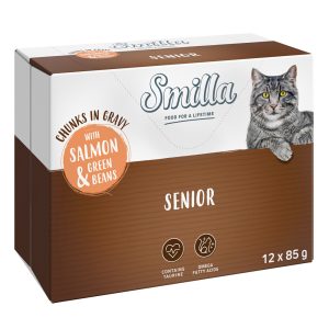 12x85g Senior Pouches paloja kastikkeessa lohi & vihreät pavut Smilla kissanruoka