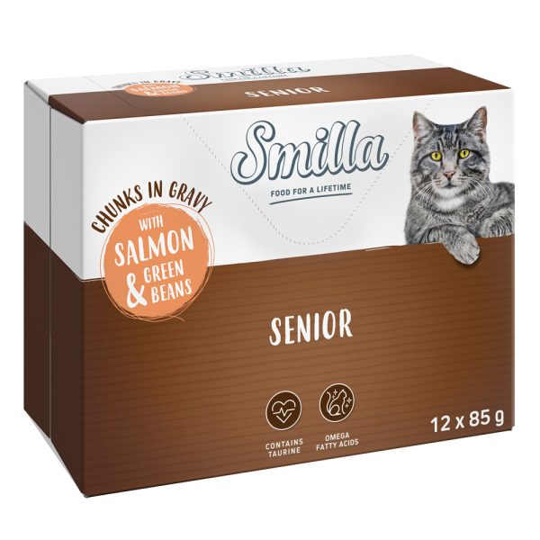 12x85g Senior Pouches paloja kastikkeessa lohi & vihreät pavut Smilla kissanruoka