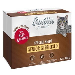 12x85g Senior Sterilised paloja kastikkeessa nauta & porkkana Smilla kissanruoka