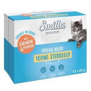 12x85g Young Sterilised paloja kastikkeessa lohi & kurpitsa Smilla kissanruoka