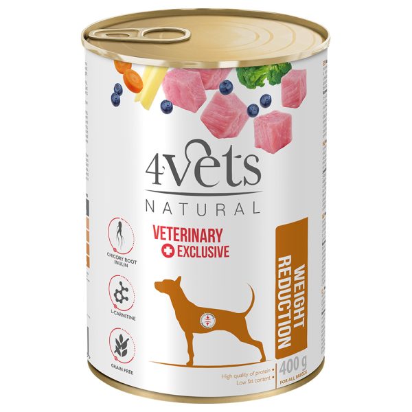 12x 400g 4Vets Natural Dog Painonpudotusta vähentävä koiranruoka märkä