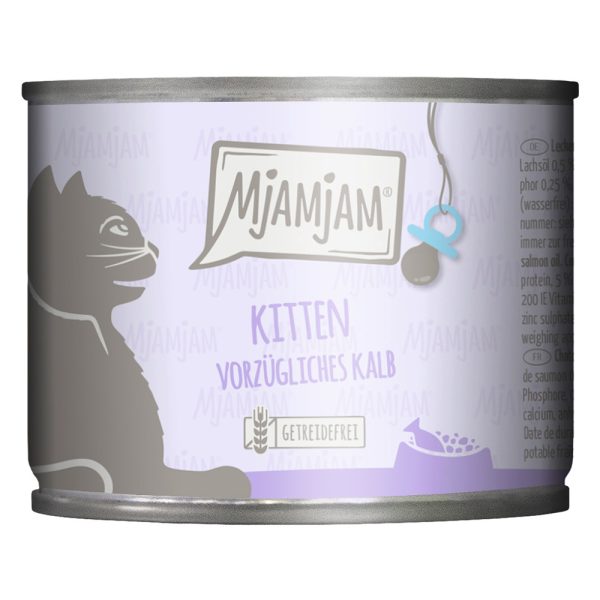 Economy Pack 24x200g MjAMjAM Kitten Excellent Vasikka Lohiöljyllä Märkä kissanruoka