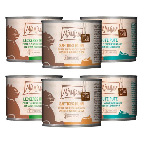 6x200g Mixpack MjAMjAM puhdasta lihaa nautintosekoitus (3 lajiketta) märkäruokaa kissoille