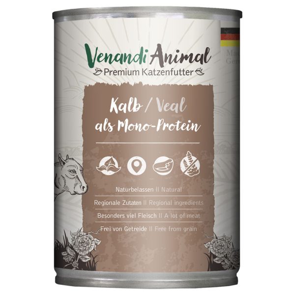 6x400g Venandi Animal Monoprotein Vasikka kissanruoka märkä