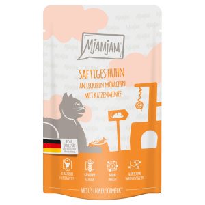 12x125g MjAMjAM Squeezy Juicy Chicken on Tasty Carrots kissanruokaa Märkä kissanruoka