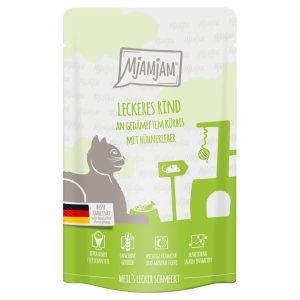 12x125g MjAMjAM Quetschie Delicious Beef on Steamed Pumpkin Cat Food Wet (kissanruoka märkä)