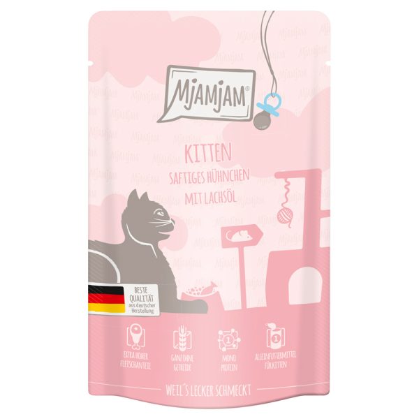 12x125g MjAMjAM Quetschie Kitten Juicy Chicken with Salmon Oil kissanruoka märkä