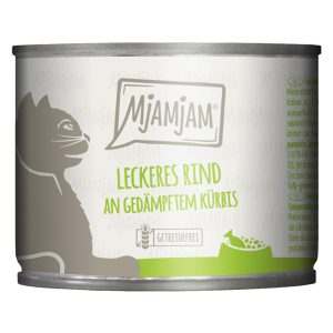 Ekonomipakkaus: 24x200g MjAMjAM herkullista naudanlihaa höyrytetyn kurpitsan kera märkä kissanruoka