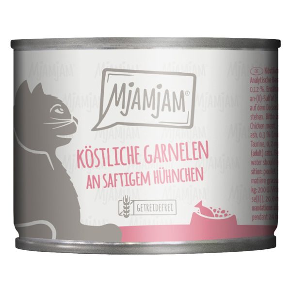 Ekonomipakkaus: 24x200g MjAMjAM herkullisia katkarapuja mehukkaan kananlihan kera märkäruokaa kissoille
