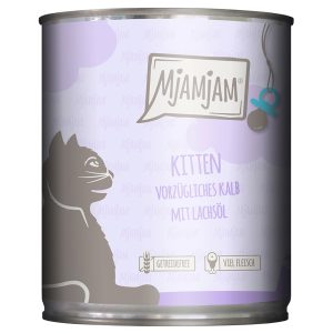 Economy Pack 24x800g MjAMjAM Kitten Excellent Vasikka lohiöljyllä Märkä kissanruoka