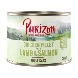 12 x 200 g / 400 g Purizon kissanruoka erikoishintaan! - kanafilee, lohi & lammas (12 x 200 g)