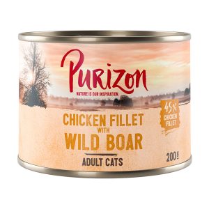 12 x 200 g / 400 g Purizon kissanruoka erikoishintaan! - kanafilee & villisika (12 x 200 g)