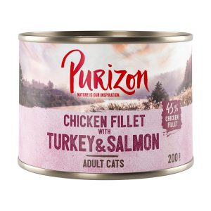 12 x 200 g / 400 g Purizon kissanruoka erikoishintaan! - kanafilee, kalkkuna  lohi (12 x 200 g)