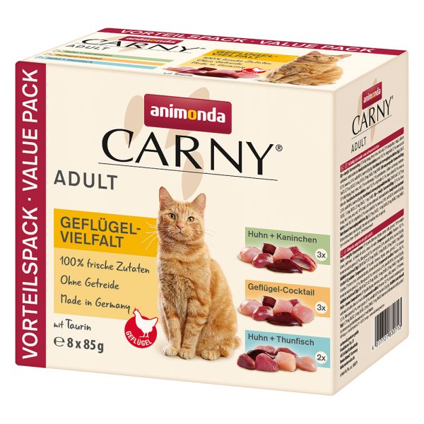 8x85g siipikarjalajitelma 3 makua Pouch Animonda Carny kissaruoka
