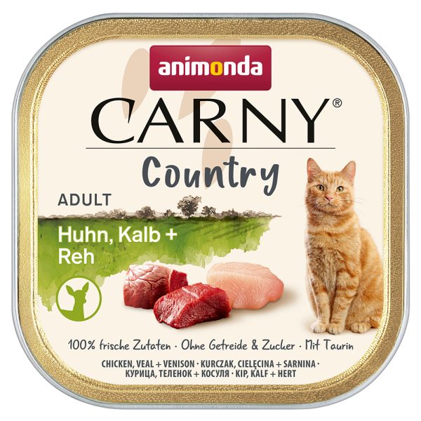 32x100g kana, vasikka & kauris Animonda Carny Country Adult  -kissanruoka