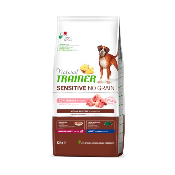 12kg Sianlihaa ja perunoita Medium/Maxi Sensitive No Grain Natural Trainer koirat