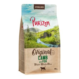 400g Sterilised Adult lammas ja kala viljaton Purizon kuivaruoka kissa
