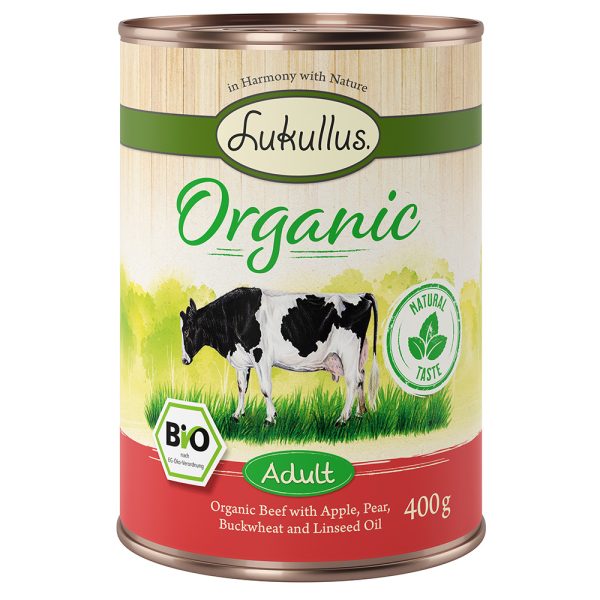 6x400g Organic Adult nauta & omena gluteeniton Lukullus koiranruoka