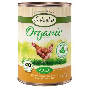 6x400g Organic Adult kana & porkkana gluteeniton Lukullus koiranruoka