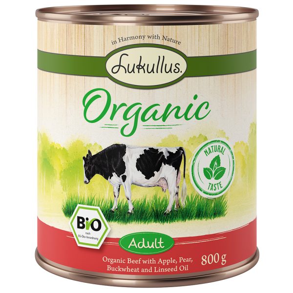 6x800g Organic Adult nauta & omena gluteeniton Lukullus koiranruoka
