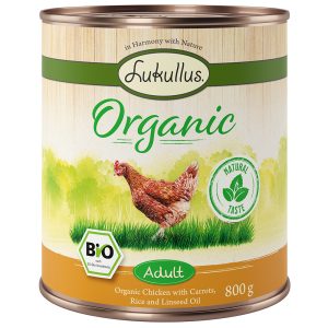 6x800g Organic Adult kana & porkkana gluteeniton Lukullus koiranruoka