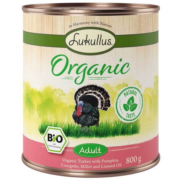 6x800g Organic Adult kalkkuna & kesäkurpitsa gluteeniton Lukullus koiranruoka