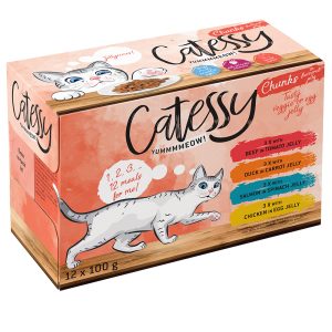 96x100g kasvis kananmunahyytelöllä, monta makua Catessy Kissanruoka