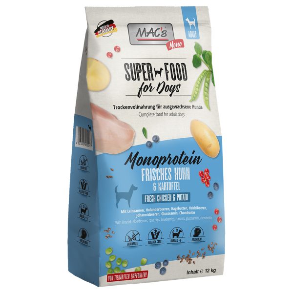 2x12kg MAC's Mono kana säästöpakkaus koiran kuivaruoka