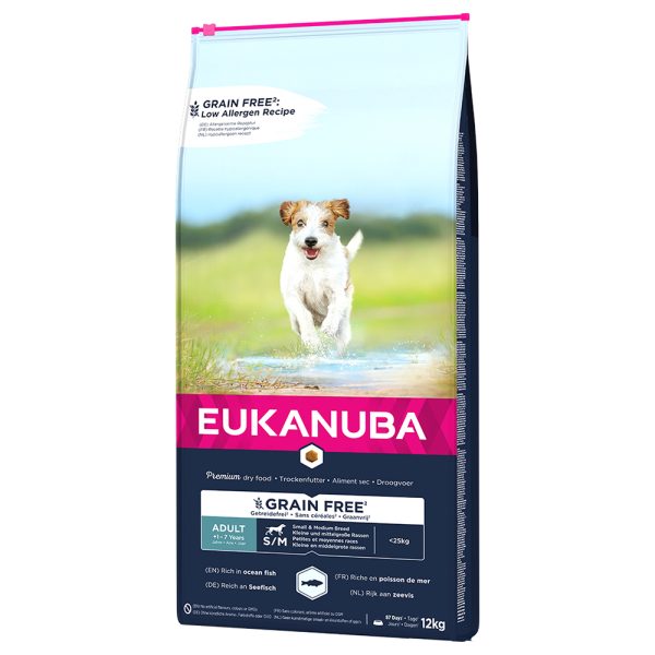 12kg Adult S/M Breed lohi Eukanuba Grain Free koiran kuivaruoka