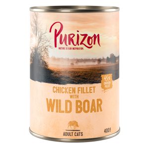 12 x 200 g / 400 g Purizon kissanruoka erikoishintaan! - kanafilee & villisika (12 x 400 g)