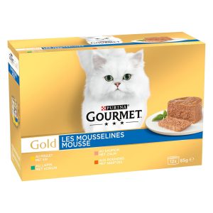 96 x 85 g jumbopakkaus: Gourmet Gold hienostunut patee: kani, kana, lohi, munuainen märkäruoka kissoille