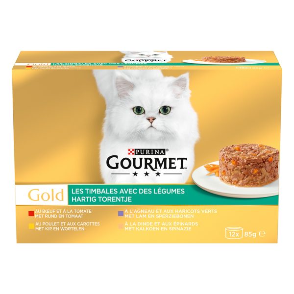 96x85g Ragout nauta, kana, lammas, kalkkuna vihanneksilla Gourmet Gold -kissanruoka