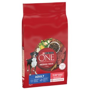7kg Purina One Medium/Maxi Adult - nauta ja riisi koiranruoka kuiva