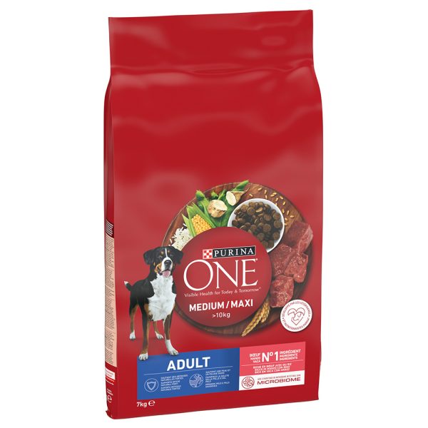 7kg Purina One Medium/Maxi Adult - nauta ja riisi koiranruoka kuiva