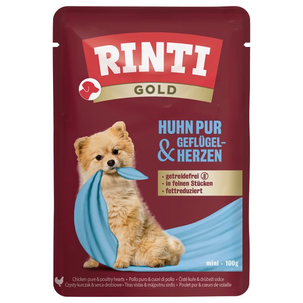 10 x 100g kana & siipikarjansydän RINTI Gold koiran märkäruoka