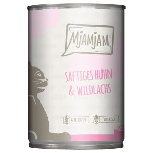 24x 400g MjAMjAM Juicy Chicken and Wild Salmon Märkä kissanruoka