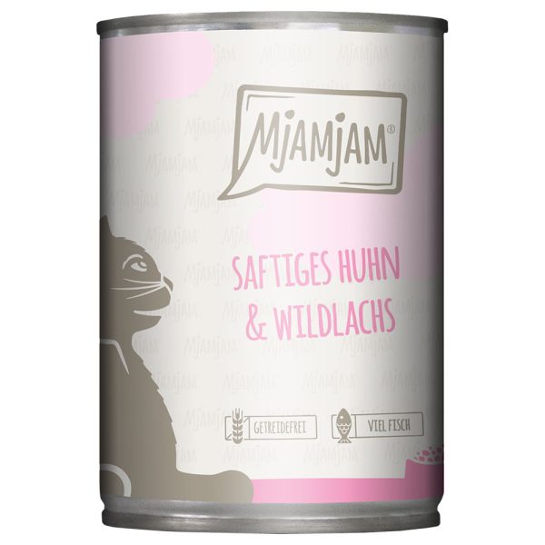 24x 400g MjAMjAM Juicy Chicken and Wild Salmon Märkä kissanruoka