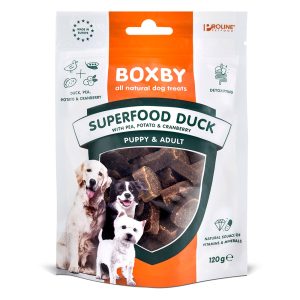 120g Superfood ankka, herneet & karpalot Boxby-koiranherkut