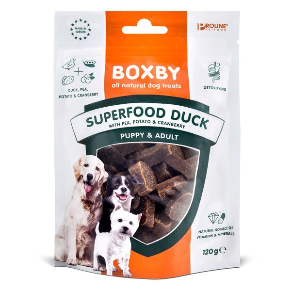 2x120g Superfood ankka, herneet & karpalot Boxby-koiranherkut