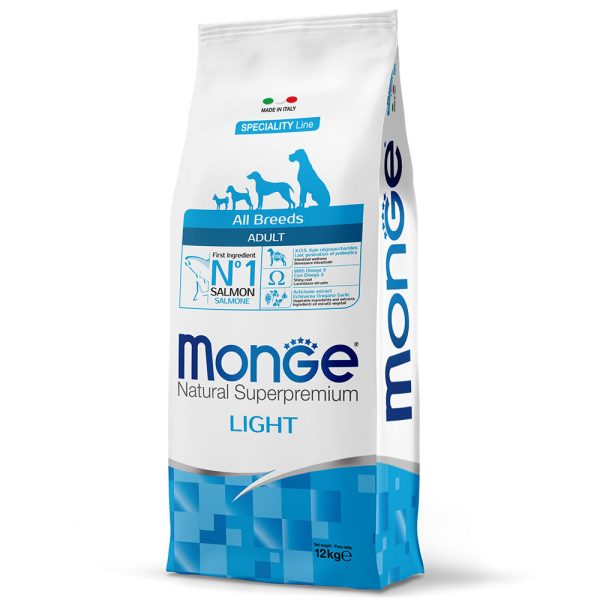 12kg Lohi ja riisi All Breeds Light Monge Natural Superpremium koirille