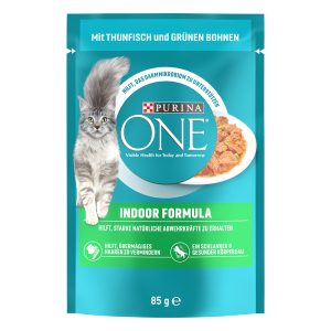 13x85g Indoor Formula tonnikala & vihreät pavut Purina One Kissanruoka