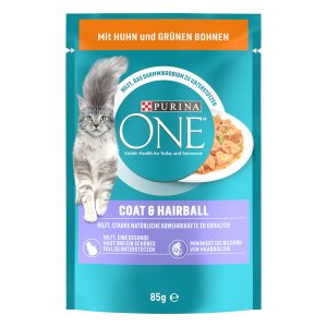 26x85g Coat & Hairball kana & vihreät pavut Purina One Kissanruoka