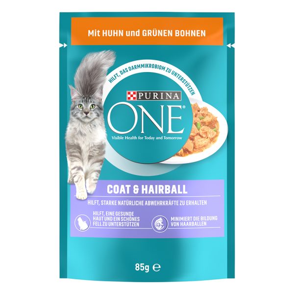 26x85g Coat & Hairball kana & vihreät pavut Purina One Kissanruoka