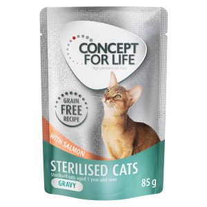 48x85g Sterilised Cats viljaton lohi kastikkeessa Concept for Life -kissanruoka