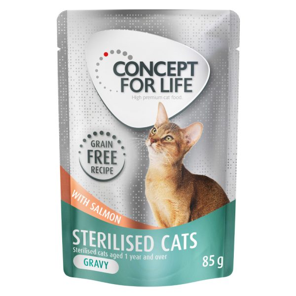 48x85g Sterilised Cats viljaton lohi kastikkeessa Concept for Life -kissanruoka