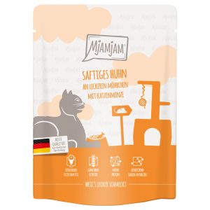 24x 300g MjAMjAM Quetschie mehukas kana maukkailla porkkanoilla kissanruoka märkä