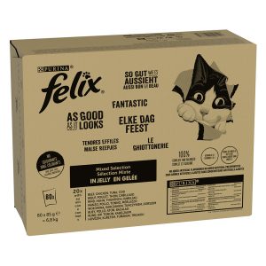 Megapakkaus: 80 x 85 g Felix "Niin hyvää kuin näyttääkin" Pussit liha Mixpack kissanruoka märkää