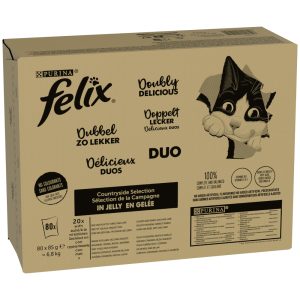 Megapakkaus: 80 x 85 g Felix "Niin hyvää kuin näyttää" pussit Double Delicious Country Selection Märkä kissanruoka