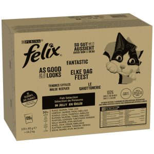 Jumbo pakkaus: 120x85g Felix "As good as it looks" kalalajitelma (4 lajiketta) kissan märkäruokaa