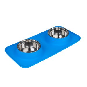 TIAKI-tuplaruokakuppi silikonialustalla kissoille ja koirille 2x 540ml, Ø14cm